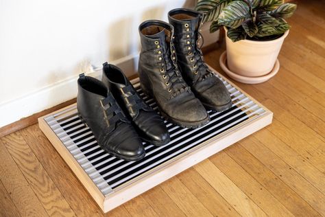 Boot Tray Ideas, Diy Boot Tray, Shoe Tray, Vertical Shoe Rack, Pegboard Storage, Boot Tray, Shoe Shelves, Tray Ideas, Scrap Material