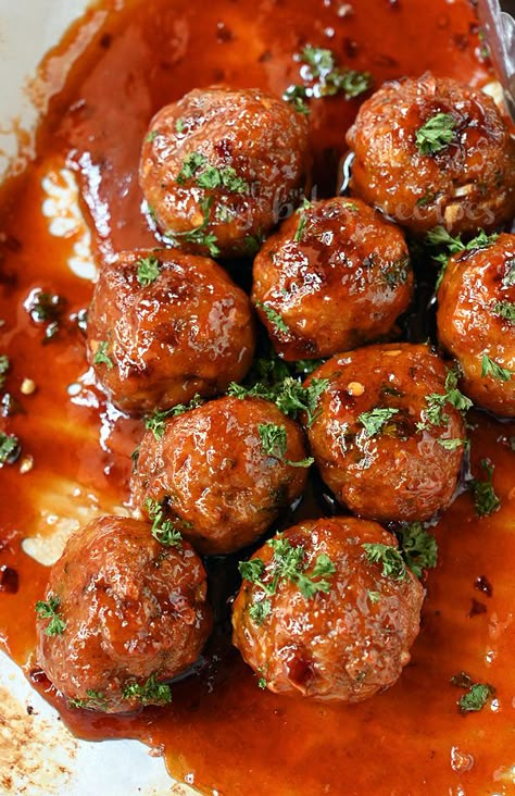 Spicy Chicken Balls, Fire Cracker Chicken Meatballs, Barbecue Chicken Meatballs, Thai Chili Meatballs Crockpot, Firecracker Turkey Meatballs, Sweet Thai Chili Meatballs, Fireball Meatballs, Spicy Meatball Recipes, Spicy Bbq Meatballs