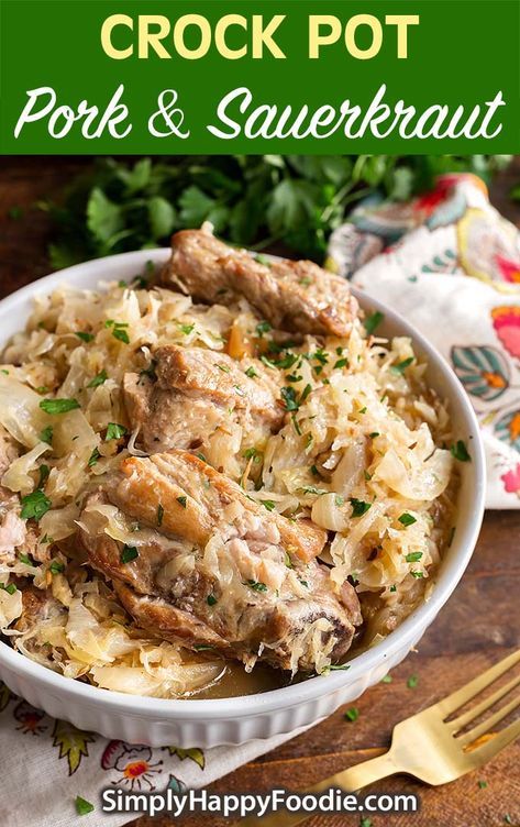 Crock Pot Pork And Sauerkraut Recipe, Pork Ribs And Sauerkraut, Slow Cooker Pork And Sauerkraut Recipe, Recipe For Pork Ribs, Crockpot Pork And Sauerkraut, Ribs And Sauerkraut, Sauerkraut Crock, Pork And Sauerkraut Recipe, Pork Roast And Sauerkraut