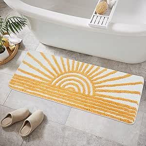 Boho Bathroom Rugs, Long Bathroom Rugs, Abstract Sunrise, Sunrise Design, Sun Bath, Bathroom Runner, Bath Runner, Bath Runner Rugs, Cute Bathroom