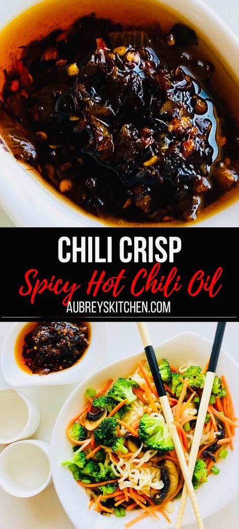 This chili crisp recipe packs crispy crunchy bits of garlic and chili peppers to create a spicy chili oil full of rich umami flavor. Great addition to your meat, vegetables or eggs. Make your dinner pop with flavor! Amazing condiment or addition to sauces, dressings and marinades. #chilirecipe #spicy #condiments #asianfood #saucerecipes Chili Crisp Recipe, Spicy Chili Oil, Hot Chili Oil, Chili Oil Recipe, Sauce Spaghetti, Chili Crisp, Crunch Recipe, Crispy Garlic, Spicy Chili