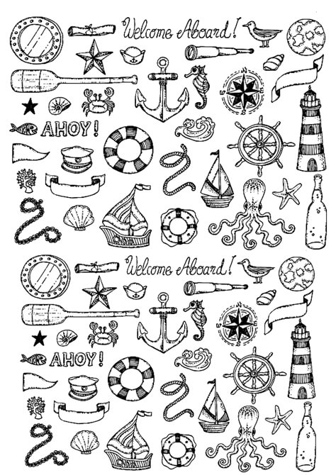 Sea Doodle Art, Sea Doodles, Balon Cu Aer Cald, Sailor Tattoo, Tiny Tattoo, Sketch Notes, Bullet Journal Doodles, Flash Art, Journal Doodles