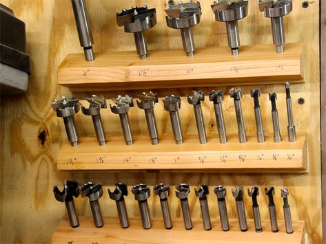 Drill Bits Storage, Diy Drill Bit Organizer, Drill Press Bit Storage, Drill Bit Organizer, Drill Bit Storage, Woodshop Organization, Wood Drill Bits, Garage Workshop Organization, Workshop Organization