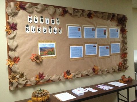 Fall bulletin board complete for parish nursing | Birthday bulletin boards, Office bulletin boards, Bulletin board design Fall Bulletin Boards For Workplace, Fall Boarder Designs, Bulletin Board Ideas For Church Ministry, Nursing Bulletin Board Ideas, Bulletin Board Ideas Hospital, Nursing Bulletin Board Ideas Hospital, Fall Church Bulletin Boards, Fall Bulletin Board Ideas, Childrens Ministry Decor