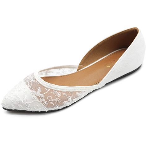 PRICES MAY VARY. Faux-Suede Spangle Floral Mesh Lace Pointed Toe Flats Heel Height: 0.1" Origin: Made in China Space Shoes, Comfy Wedding Shoes, Fancy Flats, Wedding Shoes Flats, Wedding Flats, Cute Flats, Pointed Toe Flats, White Flats, Shrek