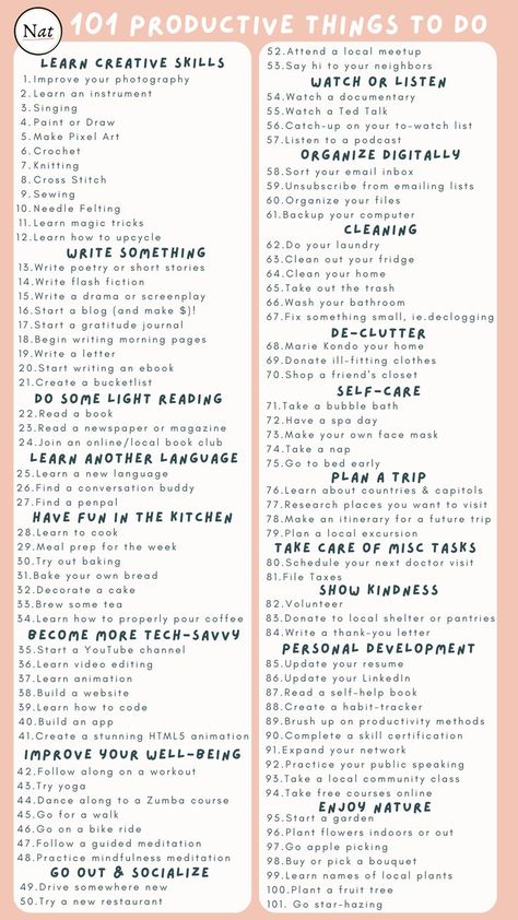 Things To Work On Yourself List, Productive List To Do, 100 Productive Things To Do, To Do List When Bored, Things To Put On Calendar, New Things To Learn List, To Do List Everyday Things To, Ideas For Lists To Make, List To Do When Bored