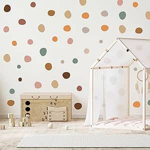 Vgaruint Irregular Polka Dots Boho Wall Stickers - Playroom Wall Decals, Kids Wall Decal, Nursery Wall Decals (Wall Deco DOT) Bright Colors Nursery, Kids Playroom Wall Paint Ideas, Boho Kids Playroom, Boho Wall Stickers, Playroom Wall Decals, Room Kindergarten, Boho Rainbow Wall, Small Playroom, Playroom Wallpaper