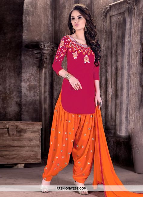 Lustrous Embroidered Work Cotton  Semi Patiala Salwar Kameez For Ceremonial Patiala Dress, Patiala Salwar Kameez, Dress Designs For Girls, Patiyala Dress, Patiala Suit Designs, Patiala Salwar Suits, Indian Salwar Suit, Kameez Designs, Patiala Suit