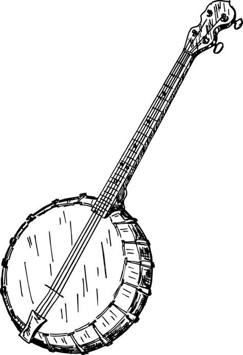 American banjo isolated retro musical instrument. Vector four string banjo guitar, chordal accompaniment. Hand drawn sketch Banjo Musical Instrument, Banjo, String Art, Artsy Fartsy, Musical Instruments, Tatting, Line Art, Hand Drawn, Musical