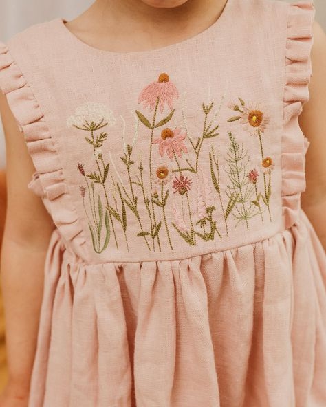 🌸 MELON LINEN & POWDER LINEN DRESSES 💛 so much fun twirling in our Melon linen Flounce Sleeve Tiered Dress and Powder linen Ruffled Hem Dress 🌸 “Berries” and “Echinacea Flowers” embroideries 🧵 @juliadukephoto photography 💞 . . . #dannieandlilou#childrenswear#handmadeloves#ministylekids#linenkidswear#linenclothing#linendress#handmadeinukraine#kidsfashion#fortheloveoflinen #linenembroidery #embroidereddress Baby Dress Embroidery, Smocked Baby Dresses, Frocks For Girls, Flower Embroidery Designs, Ruffle Hem Dress, Flounce Sleeve, Dresses Kids Girl, Embroidery Inspiration