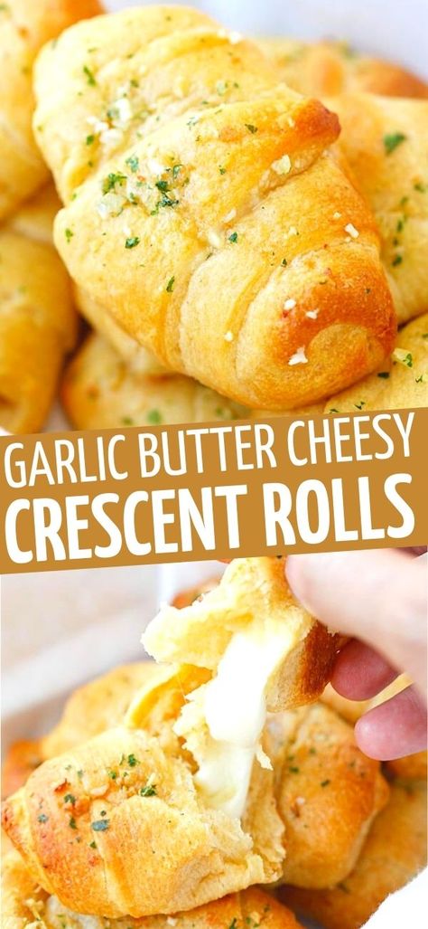 Easy Cheese Rolls, Cheesy Croissant Rolls, Foods To Make With Crescent Rolls, Quick Healthy Meals For Picky Eaters, Garlic Butter Crescent Roll Recipes, Garlic Butter Cheese Crescent Rolls, Garlic Bread Using Crescent Rolls, Crescent Roll Recipes Garlic Knots, Cheese Stick Crescent Rolls