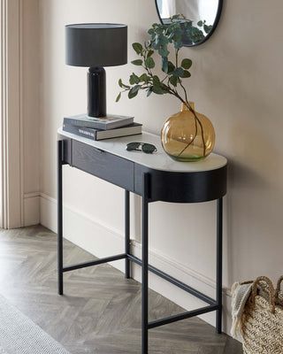 Table Lamps | Modern & Contemporary Table Lamps – Danetti Console Table Hallway Decor, Console Coffee Bar, Black Console Table Styling, Black Hallway Table, Small Console Table Decor, Console For Bedroom, Dressing Table Styling, Bungalow Hallway, Decorate A Sideboard