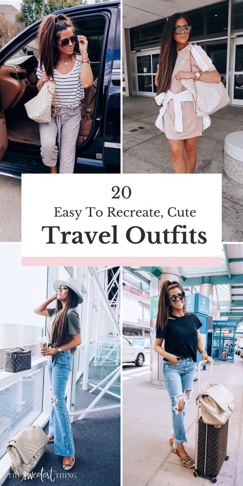 20 of my favorite go-to outfit ideas for traveling this fall/winter! I tend to wear basics when I travel, like sweatshirts, tees, leggings — and I also like to wear hats!| Fashion Looks Inspiration | Emily Ann Gemma, The Sweetest Thing Easy Tourist Outfit, Cute Flying Outfits, Vacation Walking Outfits, Cute Outfits For Dc Trip, Airport Outfit Mom Travel Style, Casual Weekend Getaway Outfits, All Day Walking Outfit, Travel Agent Outfit, Travel Clothes Women Airplane Outfit Ideas What To Wear