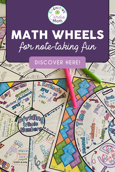 Are you seeking a fun, engaging note-taking method for math in upper elementary and middle school? Try these interactive math wheels for organizing math notes! Make math fun with printable math wheel options for 4th grade, 5th grade, 6th grade, 7th grade, and homeschool students. Math Note Taking Ideas, Grade 7 Classroom, 5th Grade Math Classroom Setup, Math Wheels, Math Wheel, Grade 7 Math, Grade 5 Math, 5th Grade Math Games, Math Doodles