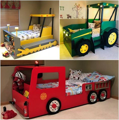 Kids Truck Bed, Firetruck Bed, Kids Bed Design, Toddler Boys Room, Lace Patterns Converse, Shoe Lace Patterns Converse, Kids Beds, Toddler Rooms, Boys Bedding