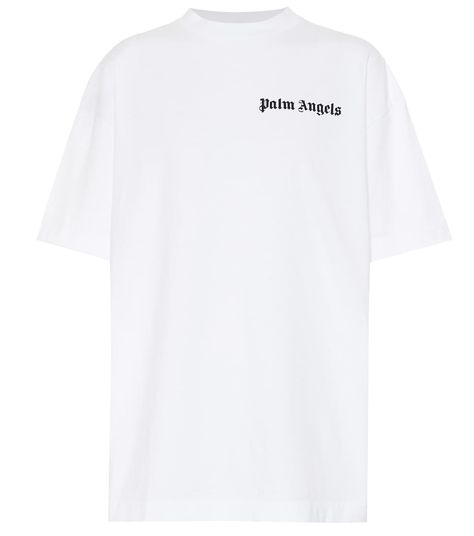 Logo Cotton T-Shirt | Palm Angels - Mytheresa Gothic Lettering, Burberry Print, Angels Logo, Cotton Crop Top, Pique Polo Shirt, T Shirt Oversized, Palm Angels, The Palm, Pre Fall