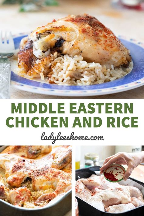 This middle eastern chicken and rice recipe is very easy to put together. It's a whole big dinner in one pan, it's delicious, simple, and healthy. Middle Eastern Chicken And Rice, Chicken Seasoning Mix, Middle Eastern Chicken, Easy Mediterranean Recipes, Chicken And Rice Recipe, Big Dinner, Hearty Dinner Recipes, Healthy Meats, Lebanese Food