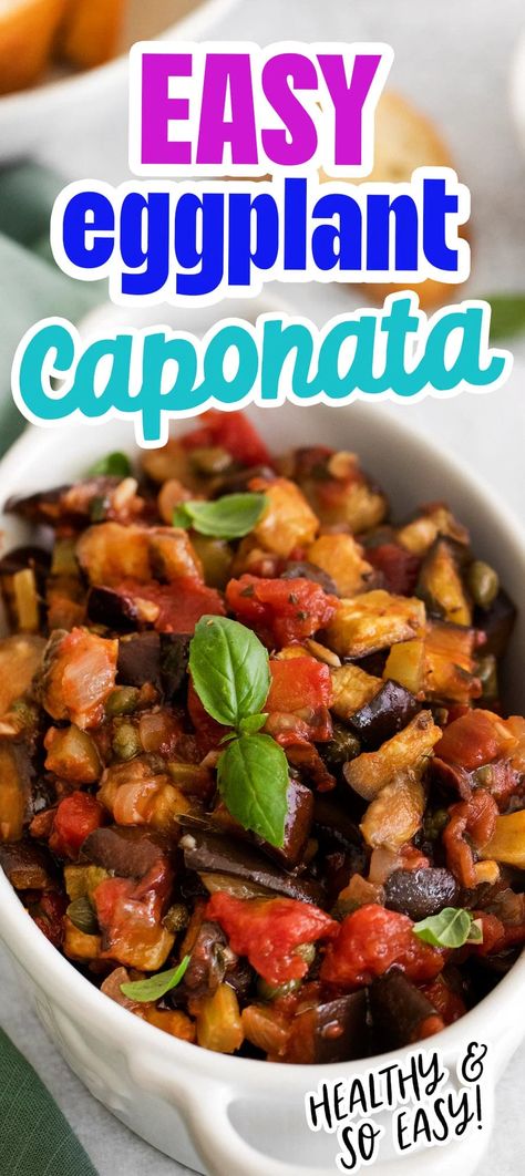 Easy Eggplant Caponata - side dishes #sidedishes Eggplant Onion Recipes, Eggplant Recipes For Canning, Canning Eggplant Caponata, Cabbage Eggplant Recipes, Egg Plant Side Dishes, Dishes With Eggplant, Capanota Recipe, Eggplant Dishes Easy, Recipe For Eggplant