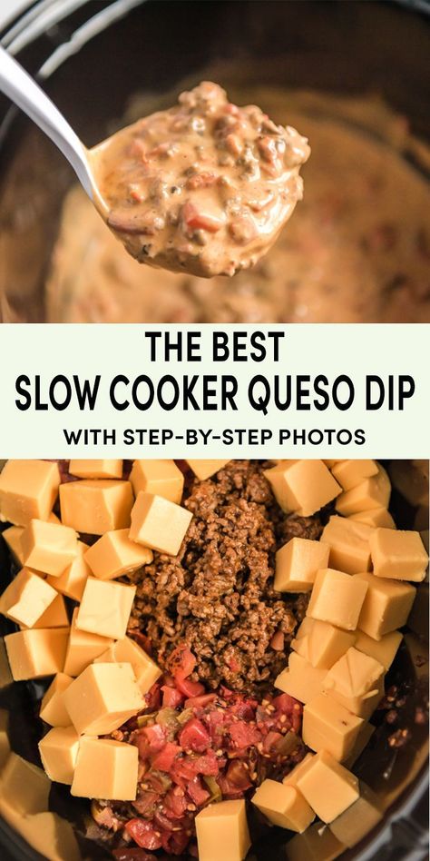 Mar 18, 2023 - Creamy, savory, and hearty slow cooker queso dip is perfect for parties and Mexican nights. Just 4 ingredients and easy to make ahead! Slow Cooker Queso Dip, Slow Cooker Queso, Queso Dip Recipe, Queso Dip Recipes, Crock Pot Dips, Crockpot Appetizers, Delicious Dips Recipes, Queso Recipe, Queso Dip