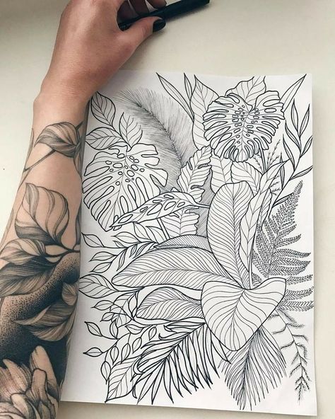 Tropisches Tattoo, Botanisches Tattoo, Jungle Tattoo, Tropical Tattoo, Leaves Tattoo, Female Sleeve, Floral Tattoo Sleeve, Plant Tattoo, Botanical Tattoo