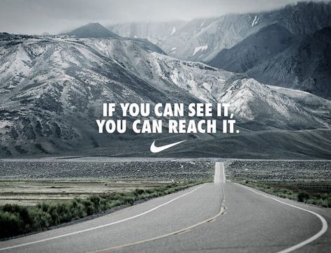 If you can see it, you can reach it. Follow us now! Nike Motivation, Nike Quotes, Running Quotes, Running Inspiration, Nike Free Shoes, Nike Shoes Outlet, Gym Humor, Sport Motivation, Running Motivation