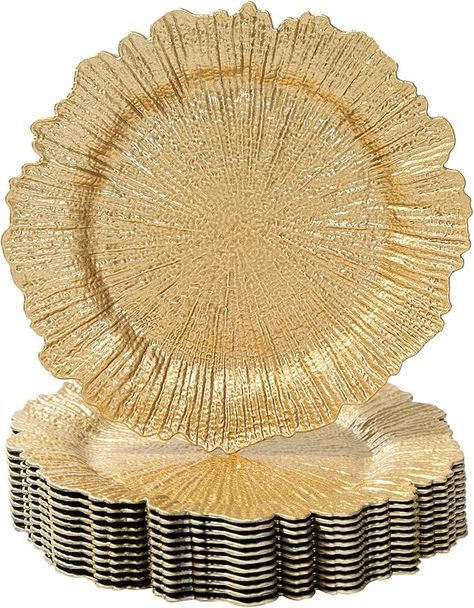 Amazon.com | MAONAME Gold Charger Plates Set of 12, Reef Plate Chargers for Dinner Plates, Plastic Decorative Plates for Table Setting, Thanksgiving, Christmas: Charger Plates Gold Charger Plate Setting, Table Setting Thanksgiving, Gold Charger Plates, Plate Chargers, Gold Charger Plate, Plastic Dinnerware Sets, Gold Napkin Rings, Gold Chargers, Gold Napkins