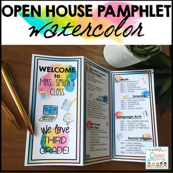 Open House Pamphlet Template - Watercolor Pamphlet Ideas For School Project, Diy Brochure Ideas Projects, Diy Pamphlet, Pamphlets Design Ideas, Pamphlet Ideas, Diy Brochures, Teacher Open House, Creative Mind Map, Travel Brochure Design