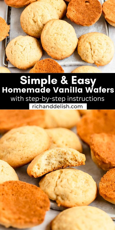 These homemade vanilla wafers are rich and buttery and can be enjoyed on their own or used as a versatile ingredient in various desserts like banana pudding. Homemade Vanilla Wafers Recipe, Vanilla Wafers Recipe, Homemade Vanilla Wafers, Vanilla Wafer Recipe, Wafers Recipe, Holiday Recipes Christmas Desserts, Christmas Main Dishes, Simple Chocolate Chip Cookie Recipe, Holiday Recipes Thanksgiving