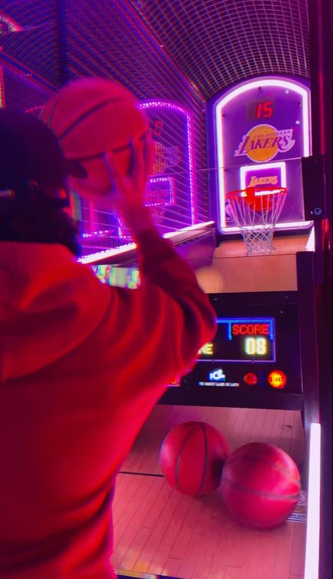 Teenage boy playing basketball at the arcade Arcade Date Aesthetic, Arcade Games Aesthetic, Abc Dates, Sports Valentines, Arcade Date, Basketball Arcade Game, Basketball Arcade, Life Romanticized, Basketball Arcade Games