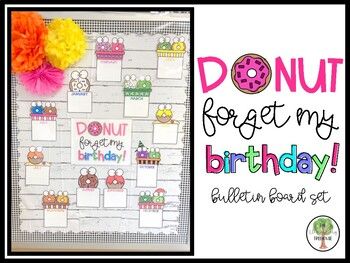 Birthday Bulletin Board Ideas For Work, Birthday Boards Classroom, Birthday Boards For Toddlers Classroom, Class Birthday Board, Donut Classroom, Birthday Board Ideas, Birthday Bulletin Board, Birthday Board Classroom, Birthday Chart