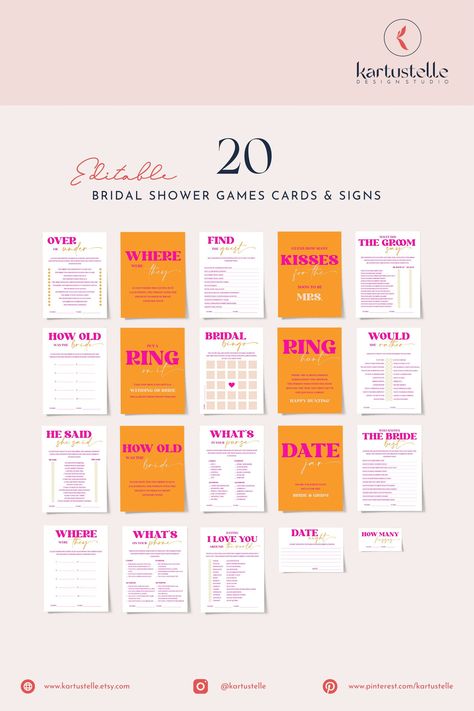 Bachelorette Party Pink And Orange, Hens Ideas, Retro Bridal, Bride Card, Bridal Bingo, Orange Party, Pink Bridal Shower, Pink Bridal, Change Text