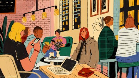 Cafe Illustration, Michael Anastassiades, Learning Design, People Illustration, Flat Illustration, Painting Illustration, People Around The World, New World, Street Art