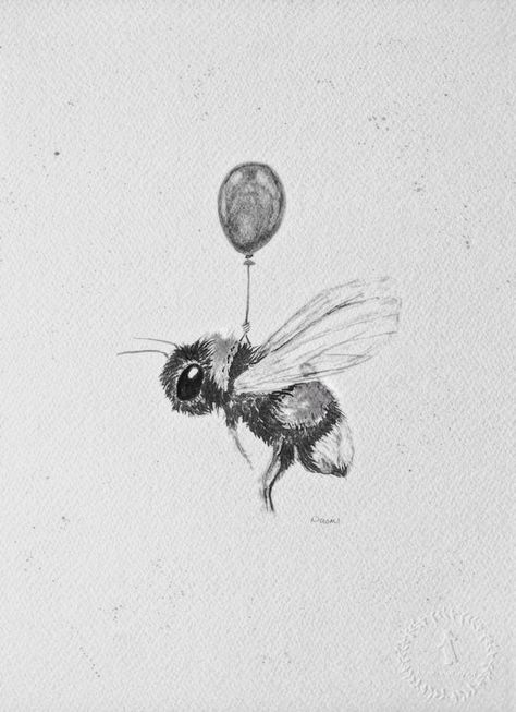 Single Bee Tattoo, Bee Balloon Tattoo, Bee With Balloon Tattoo, Book And Bee Tattoo, Bee Tattoo Designs Drawings, Scary Bee Tattoo, Lemon And Bee Tattoo, Black And White Bug Tattoo, Micro Bumble Bee Tattoo