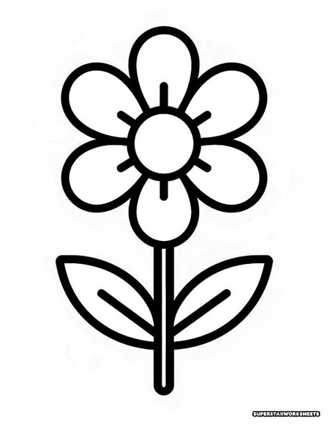 Flower coloring pages for kids and adults. Simple, pretty flowers for kids to color in. Featuring daisy, rose, tulips, daffodil, hydrangea, and more. Perfect PDF  flower coloring sheets you can download and print. Flower Art Pattern, Flower Pot Coloring Page, Flower Print Out, Simple Cute Flower Drawings, Bold And Simple Coloring Pages, Flower Coloring Sheets Free Printable, Simple Colouring Pages For Kids, Free Printable Flower Coloring Pages, Flowers Worksheets For Kids