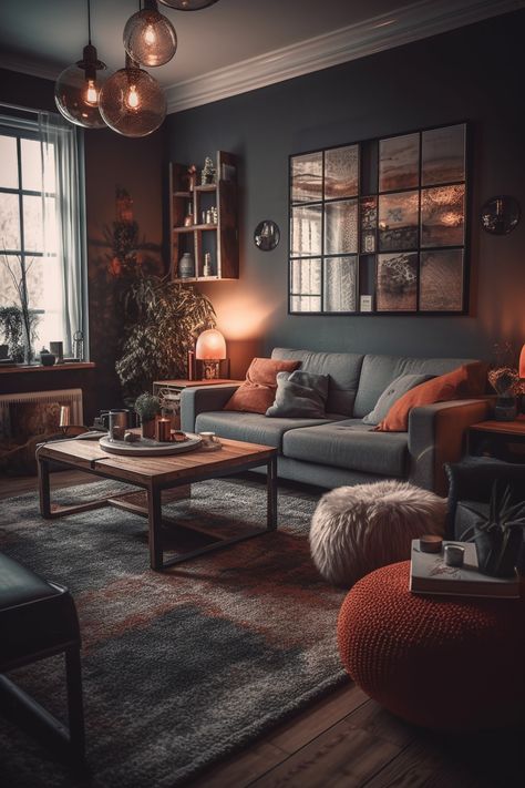 Korean Bedroom, Moody Living Room, Retro Living Room, Grey Couch Living Room, Dark Living Rooms, Retro Living Rooms, Casa Vintage, Beach Ideas, Beach Hacks