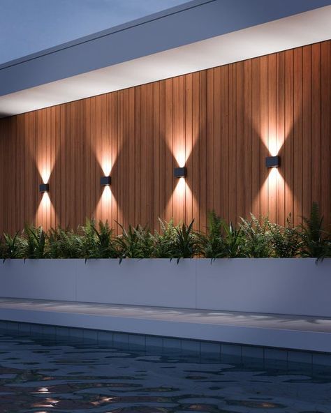 Melrose LED Outdoor Wall Mount #outdoor #lights #exterior #neon #led House Front Wall Design, Fence Lights, Outdoor Lighting Design, Front Wall Design, Exterior Wall Tiles, Outdoor Wall Lamp, Modern Backyard Landscaping, Wall Tiles Design, Exterior Wall Design