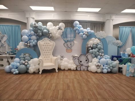 Baby shower Elephant Decorations Party, Elephant Baby Shower Theme Decorations, Elephant Boy Baby Shower Theme, Blue Theme Baby Shower Ideas, Baby Boy Elephant Shower Ideas, Boy Elephant Baby Shower Ideas, Baby Blue Baby Shower Ideas Boys, Blue Elephant Baby Shower Ideas, Boy Baby Shower Themes Unique