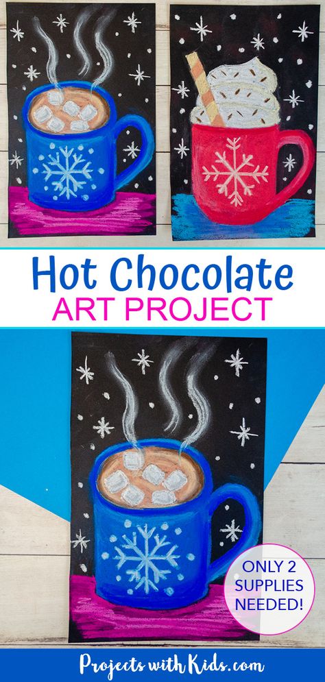 Christmas Art Projects For First Grade, Christmas Art Activity For Kids, Kindergarten December Art, Christmas Art Lessons For Kindergarten, Oil Pastel Christmas Art For Kids, Hot Cocoa Art Project, Winter Oil Pastel Art For Kids, Winter Crafts For Elementary Students, Thanks Giving Art Projects