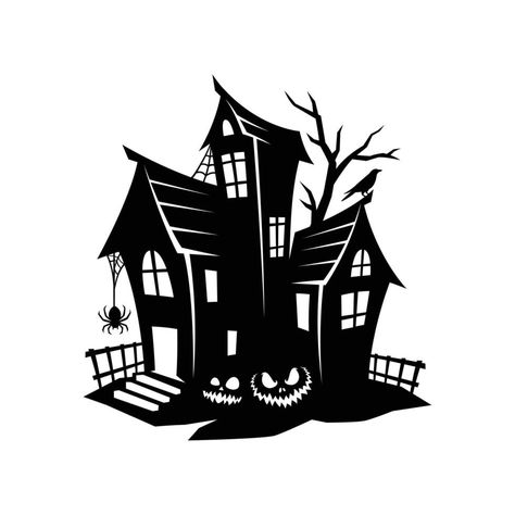 Haunted House Illustration, Haunted House Silhouette, Classic Ornament, House Silhouette, Halloween Stencils, Bag Illustration, House Logo, House Illustration, Art Simple