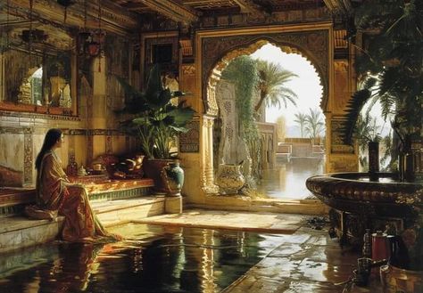 Arabic Room Aesthetic, Arab Bedroom Aesthetic, Arabian Mansion, Dorne Aesthetic, Harem Aesthetic, Spanish Palace, Rustic Bathroom Designs, Al Andalus, Office Room Decor