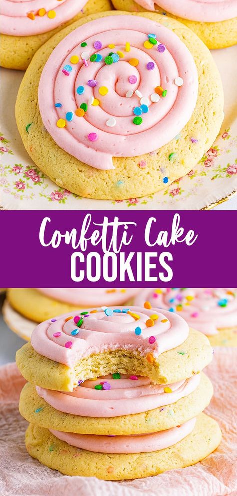 Crumble Confetti Cookie, Crumbl Confetti Cookie Copycat, Crumble Cookie Copycat Recipe Valentines, Crumbl Confetti Cookies, Crumbl Cream Cheese Frosting, Pink Confetti Cake, Crumbl Recipes, Cookies Crumbl Copycat, Pink Sugar Cookie Recipe