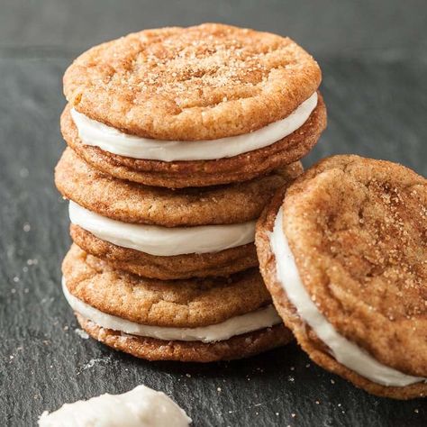 These Chewy Snickerdoodle Sandwich Cookies are a festive sweet treat made for the holidays. Perfect for cookie exchanges, dessert trays, and all the potlucks. They'll be gone in a snatch. Snickerdoodle Sandwich Cookies, Snickerdoodle Cookie, Cookie Sandwiches, Holiday Baking Recipes, Dessert Tray, Dessert Ingredients, Cookie Exchange, Snickerdoodles, Food Tips