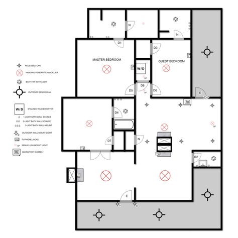 Elizabeth Burns Design | Electrical Plan Electrical Floor Plan Layout, Electric Plan For House, Electric Design Interior, Electrical Plan For House, Lighting Floor Plan, Electrical Layout Plan Home, Ceiling Plan Design, Electric Plan, Electrical Layout Plan