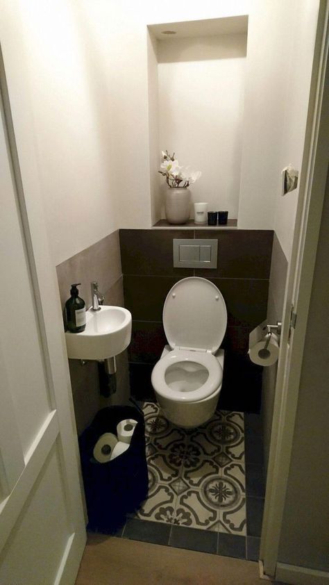 Small Toilet Design, Space Saving Toilet, Toilet Closet, Makeover Kamar Mandi, Small Downstairs Toilet, Bathroom Under Stairs, Small Toilet Room, Toilet Sink, Bilik Mandi