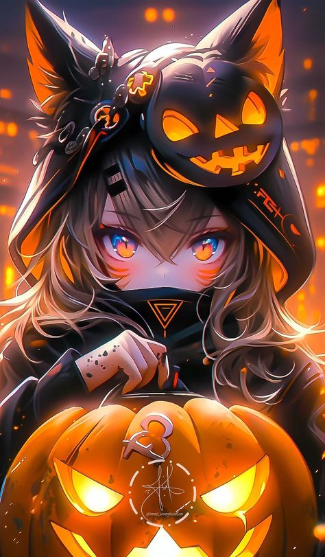 Halloween Girl Wallpaper, Anime Halloween Wallpaper, Manga Halloween, Anime Show, Images Kawaii, Anime Halloween, Dessin Adorable, Anime Cat, Cool Anime Pictures