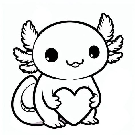 Axolotl Valentine, Valentine Cricut, Baby Axolotl, Valentine Svg Files, Outline Images, Image Svg, Heart Svg, Cute Easy Drawings, Coloring Book Art