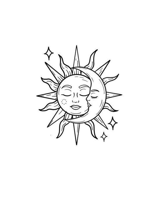 Sun Moon And Stars Tattoo Sleeve, Tatu Ideas, Holiday Tattoo, Moon Sun Tattoo, Sun Tattoo Designs, Pola Tato, Illustration Tattoo, Small Pretty Tattoos, Sun And Moon Drawings