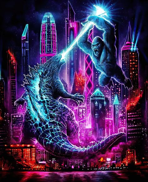 Godzilla Birthday Party, Godzilla Birthday, King Kong Art, King Kong Vs Godzilla, Kong Godzilla, Godzilla Comics, Breathing Fire, Neon Jungle, Godzilla Vs Kong