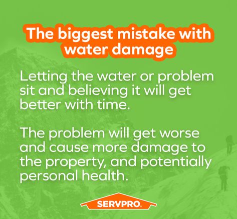 Not acting quickly to remove water intrusions as soon as possible is one of the biggest mistakes of property owners regarding water damage. Damage will continue to pile up the longer water is allowed to sit in your property unaddressed! Water Restoration, Water Damage, Personal Health, Restoration Services, It Gets Better, Social Media Business, Business Owner, Acting, Social Media