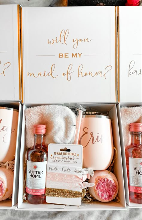 How I proposed to my bridemaids: These adorable bridesmaid boxes were from Amazon under $20 for 3! bridesmaid proposal, proposal box, bridesmaid gift ideas, bridesmaid box, maid of honor proposal, maid of honor gift ideas Asking A Bridesmaid Ideas, Simple Bridesmaid Box, Gifts For Wedding Party Bridesmaid Boxes, Cute Ways To Ask Bridesmaids Ideas, Cute Way To Ask Bridesmaids, Diy Bridal Party Gifts, Champagne Bridesmaid Proposal, Brides Maids Gifts Ideas, Will You Be My Bridesmaid Gifts Diy